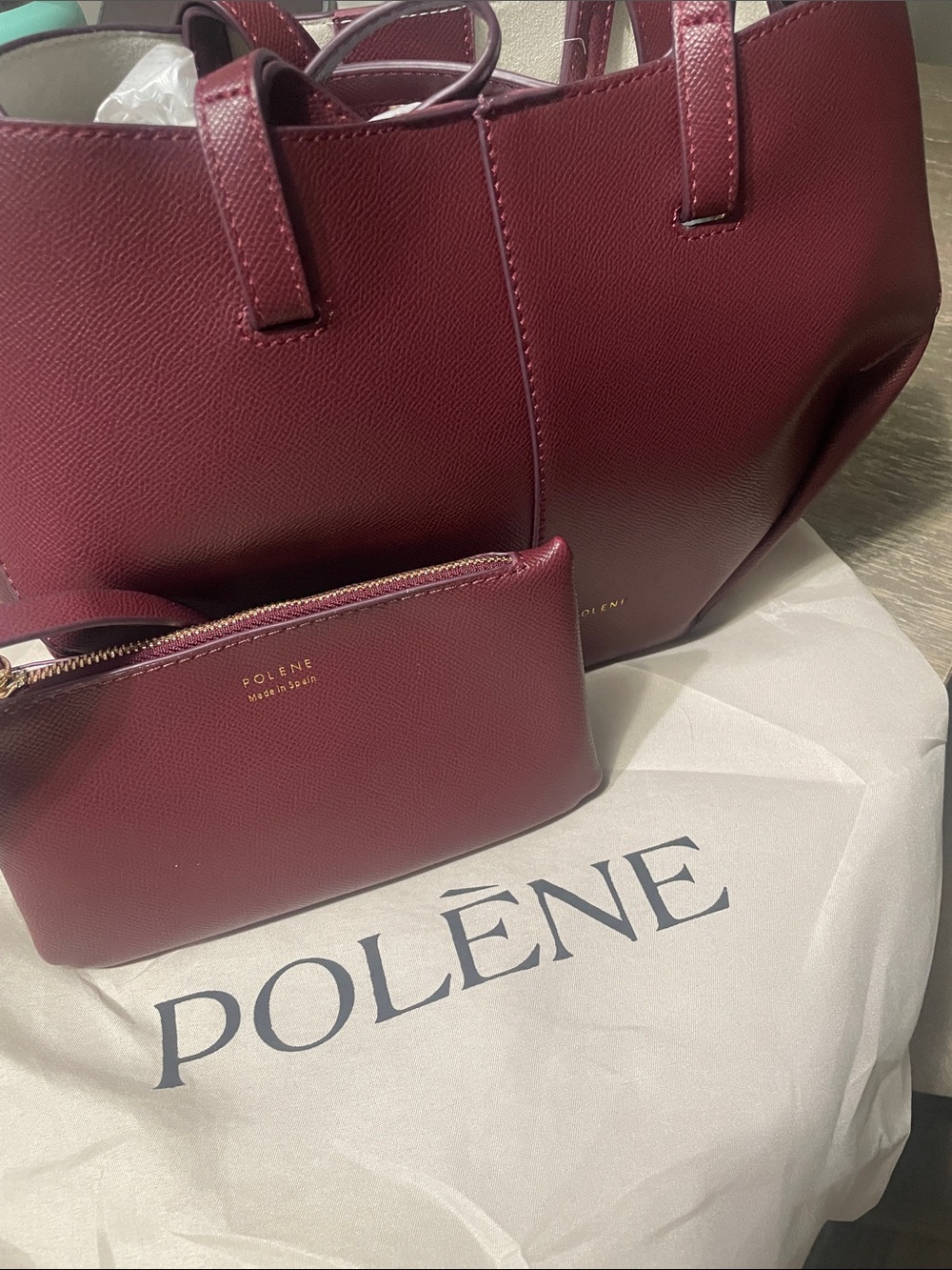 Burgundy Polene Leather Tote with Pouch